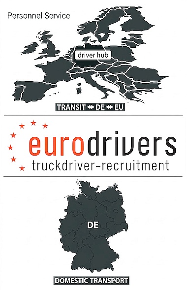 Abbildung Europa-Landkarte und Deutschlandkarte Symbolbilder für professionelle Rekrutierung von Berufskraftfahrern in der EU und Deutschland.